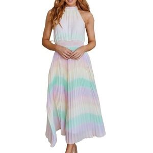 Iridescent sleeveless chiffon ombré maxi dress
